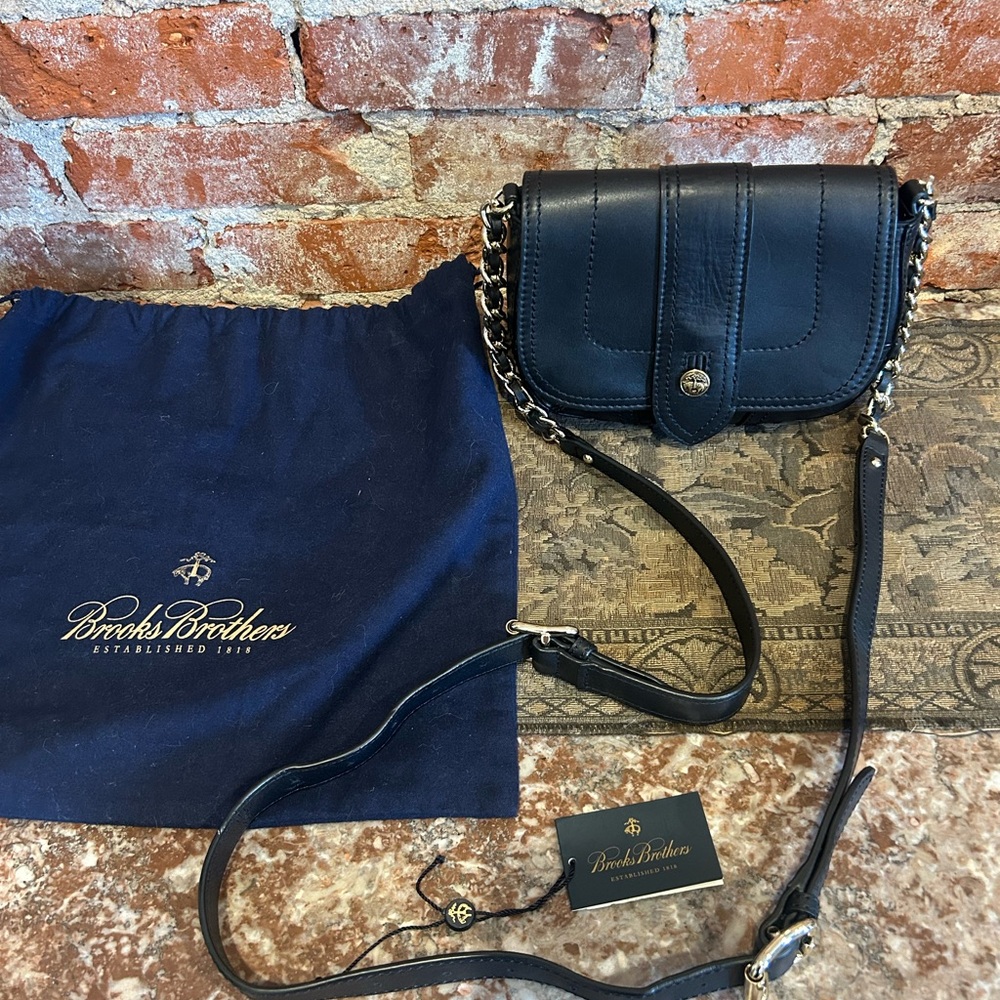 Brooks Brothers Black Leather Crossbody Bag